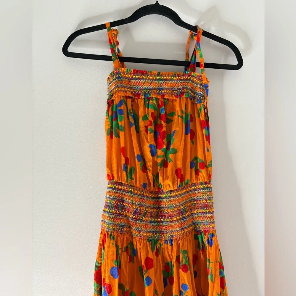 Orange Floral Smocked Maxi Dress